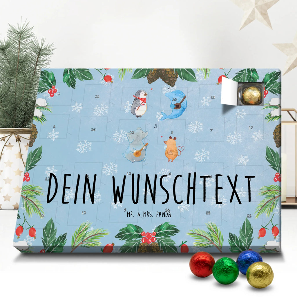 Personalisierter Schoko Adventskalender Big Band Personalisierter Adventskalender, Adventskalender mit Namen, Tiermotive, Gute Laune, lustige Sprüche, Tiere, Hund, Pinguin, Maus, Elefant, Delfin, Gitarre, Band, Triangel, Musikanten, Musik