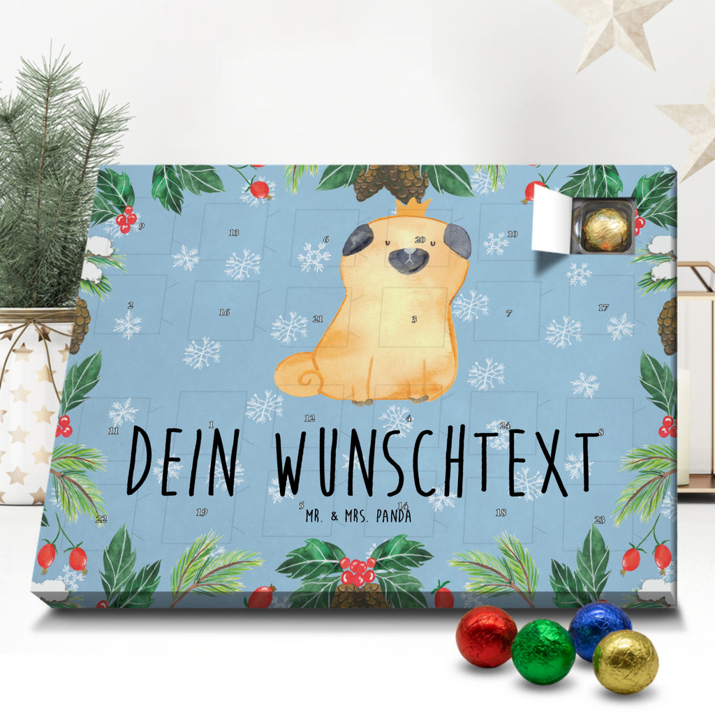 Personalisierter Schoko Adventskalender Mops Krone Personalisierter Adventskalender, Adventskalender mit Namen, Hund, Hundemotiv, Haustier, Hunderasse, Tierliebhaber, Hundebesitzer, Sprüche, Mops, allergisch, kinderlos, Hausregel, Hundebesitzer. Spruch, lustig