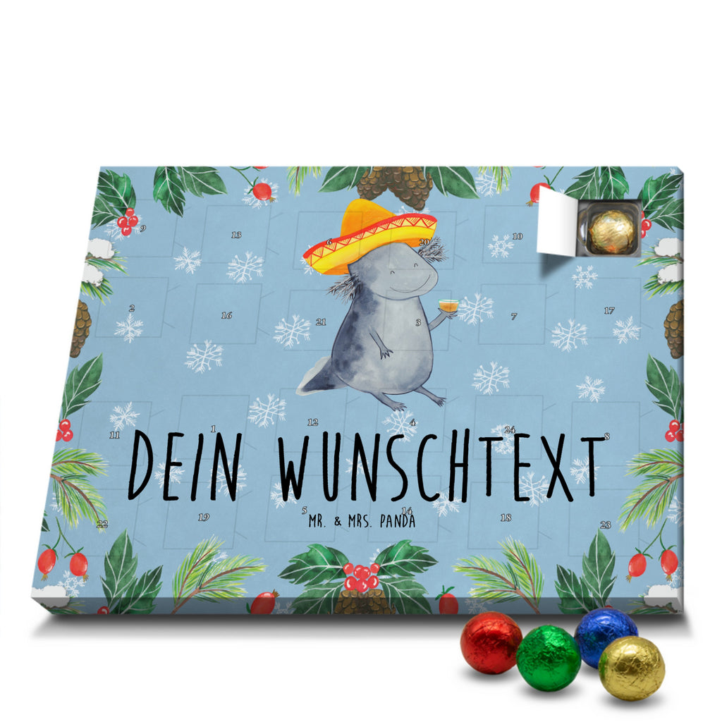 Personalisierter Schoko Adventskalender Axolotl Tequila Personalisierter Adventskalender, Adventskalender mit Namen, Axolotl, Molch, Mexico, Mexiko, Sombrero, Zitrone, Tequila, Motivation, Spruch, Schwanzlurch, Lurch, Lurche, Axolot, Feuerdrache, Feuersalamander