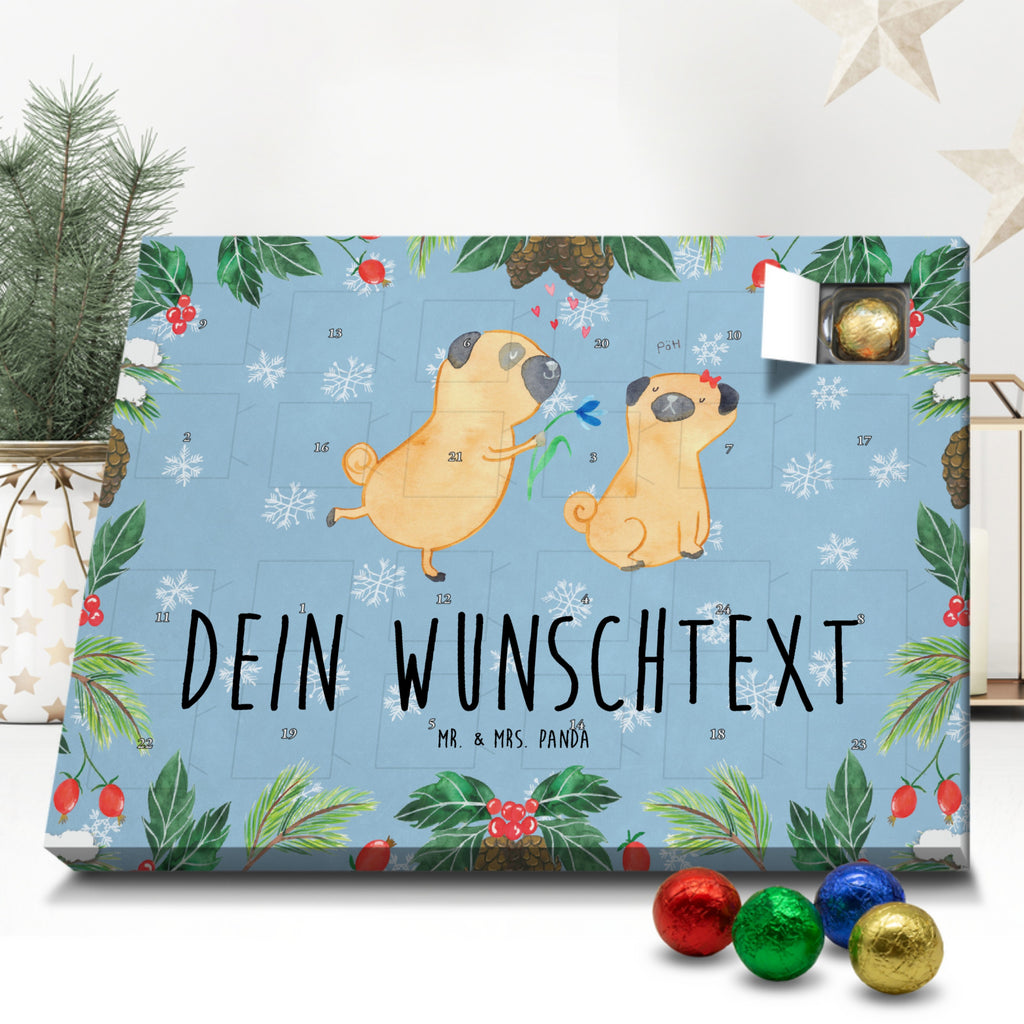 Personalisierter Schoko Adventskalender Mops Verliebt Personalisierter Adventskalender, Adventskalender mit Namen, Hund, Hundemotiv, Haustier, Hunderasse, Tierliebhaber, Hundebesitzer, Sprüche, Mops, Möpse, Hundeliebe, verliebt, Liebe, Liebesspruch. Verlobt, Geschenk Freund, Partner