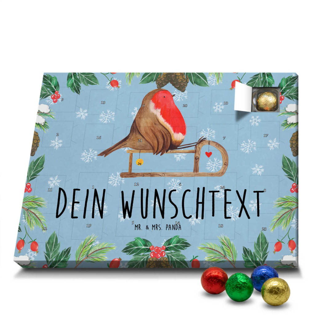 Personalisierter Schoko Adventskalender Rotkehlchen Schlitten Personalisierter Adventskalender, Adventskalender mit Namen, Winter, Weihnachten, Weihnachtsdeko, Nikolaus, Advent, Heiligabend, Wintermotiv, Schlitten, Vogel