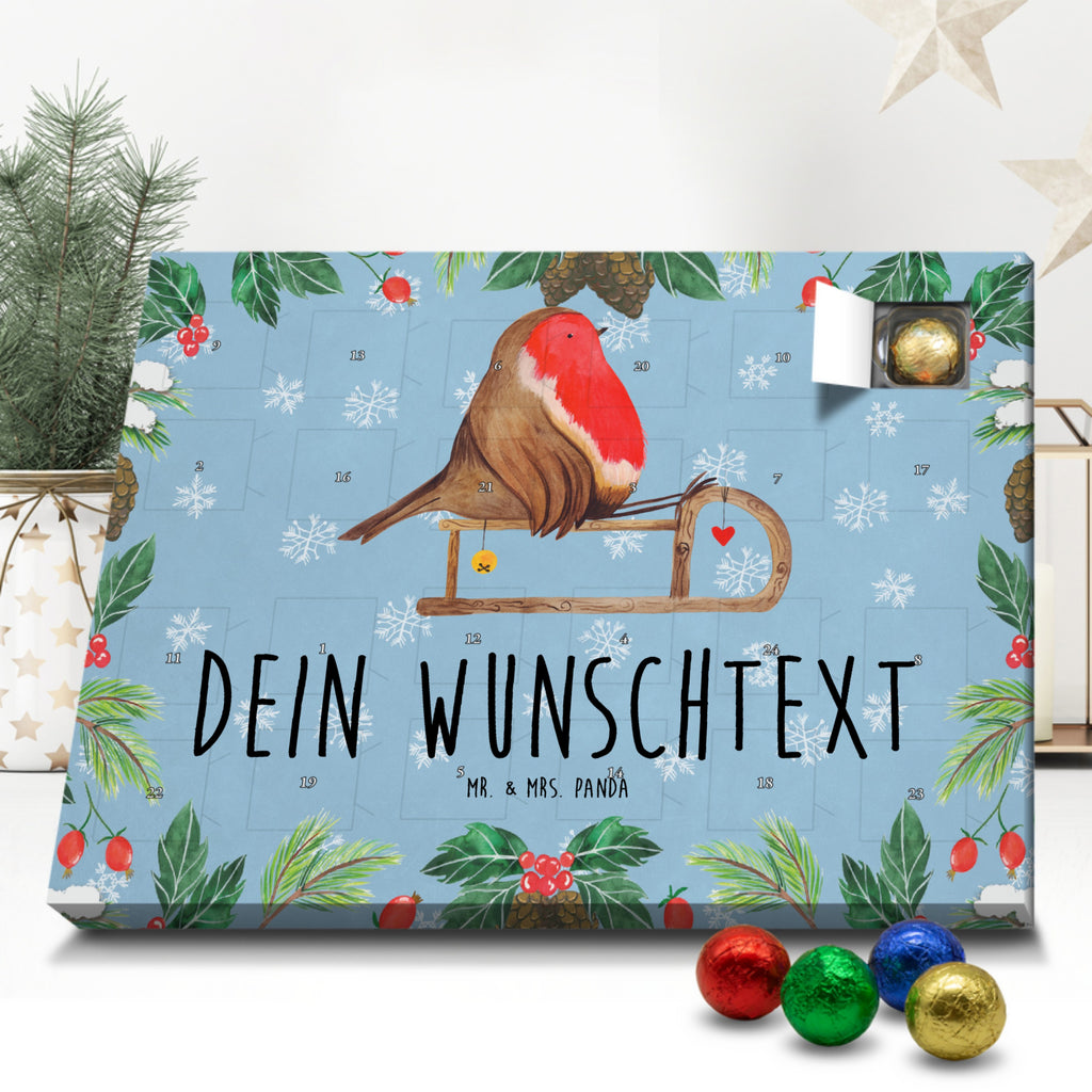 Personalisierter Schoko Adventskalender Rotkehlchen Schlitten Personalisierter Adventskalender, Adventskalender mit Namen, Winter, Weihnachten, Weihnachtsdeko, Nikolaus, Advent, Heiligabend, Wintermotiv, Schlitten, Vogel