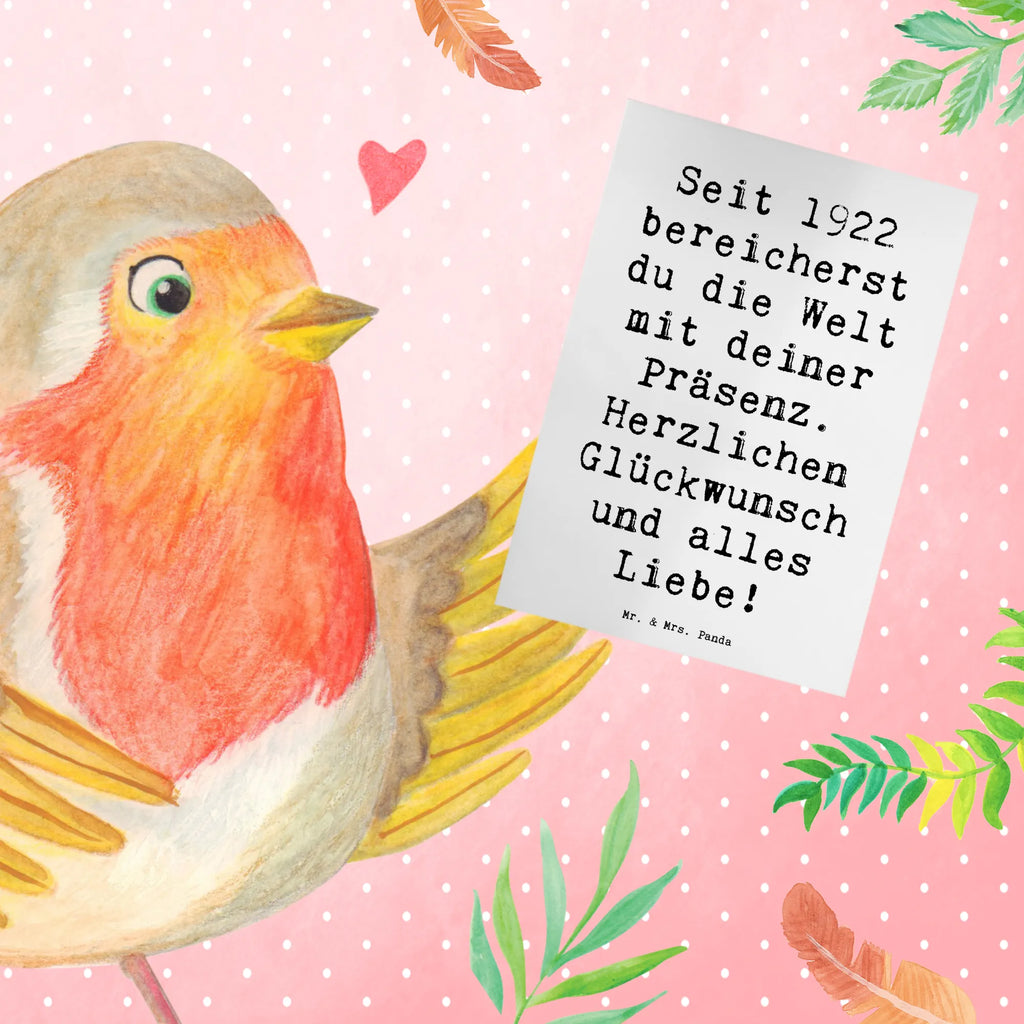 Grußkarte Spruch Seit 1922 bereicherst du die Welt mit deiner Präsenz. Herzlichen Glückwunsch und alles Liebe! Grußkarte, Klappkarte, Einladungskarte, Glückwunschkarte, Hochzeitskarte, Geburtstagskarte, Karte, Ansichtskarten, Geburtstag, Geburtstagsgeschenk, Geschenk