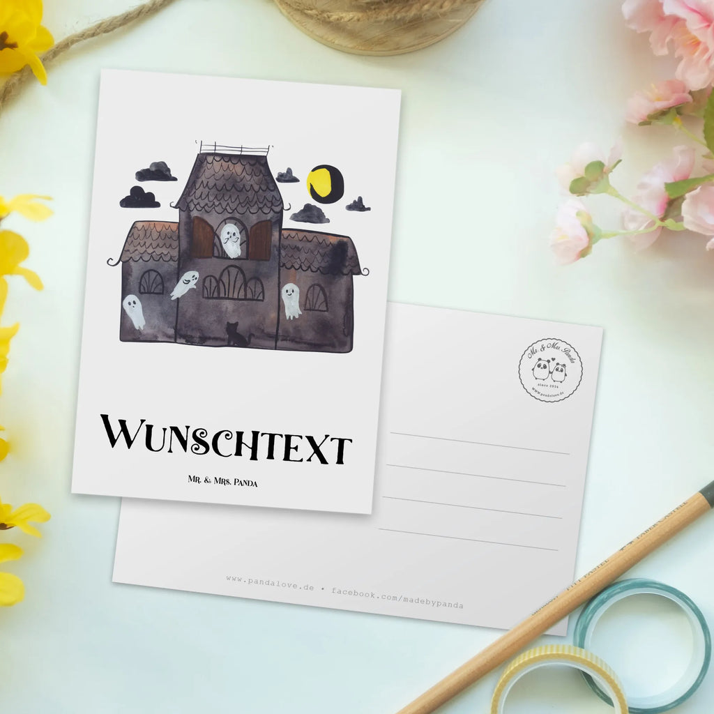 Personalisierte Postkarte Geister Villa Postkarte mit Namen, Postkarte bedrucken, Postkarte mit Wunschtext, Postkarte personalisierbar, Geschenkkarte mit Namen, Grußkarte mit Namen, Karte mit Namen, Einladung mit Namen, Ansichtskarte mit Namen, Geschenkkarte mit Wunschtext, Grußkarte mit Wunschtext, Karte mit Wunschtext, Einladung mit Wunschtext, Ansichtskarte mit Wunschtext, Halloween, Deko, Martinssingen, Dekoration, Geschenke, Schenken