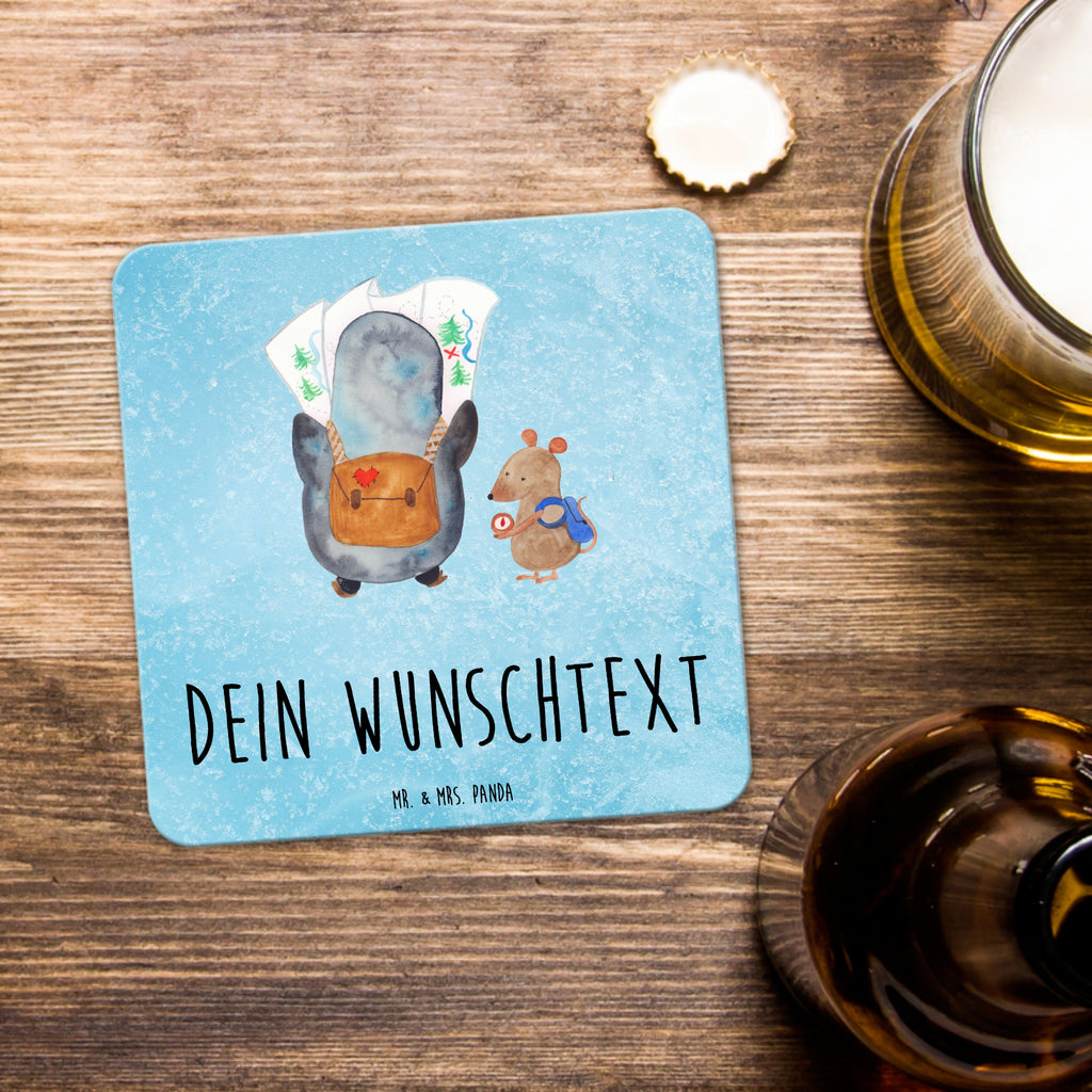 Personalisiertes Untersetzer Set Pinguin & Maus Wanderer Personalisierte Untersetzer, Pinguin, Pinguine, Abenteurer, Abenteuer, Roadtrip, Ausflug, Wanderlust, wandern