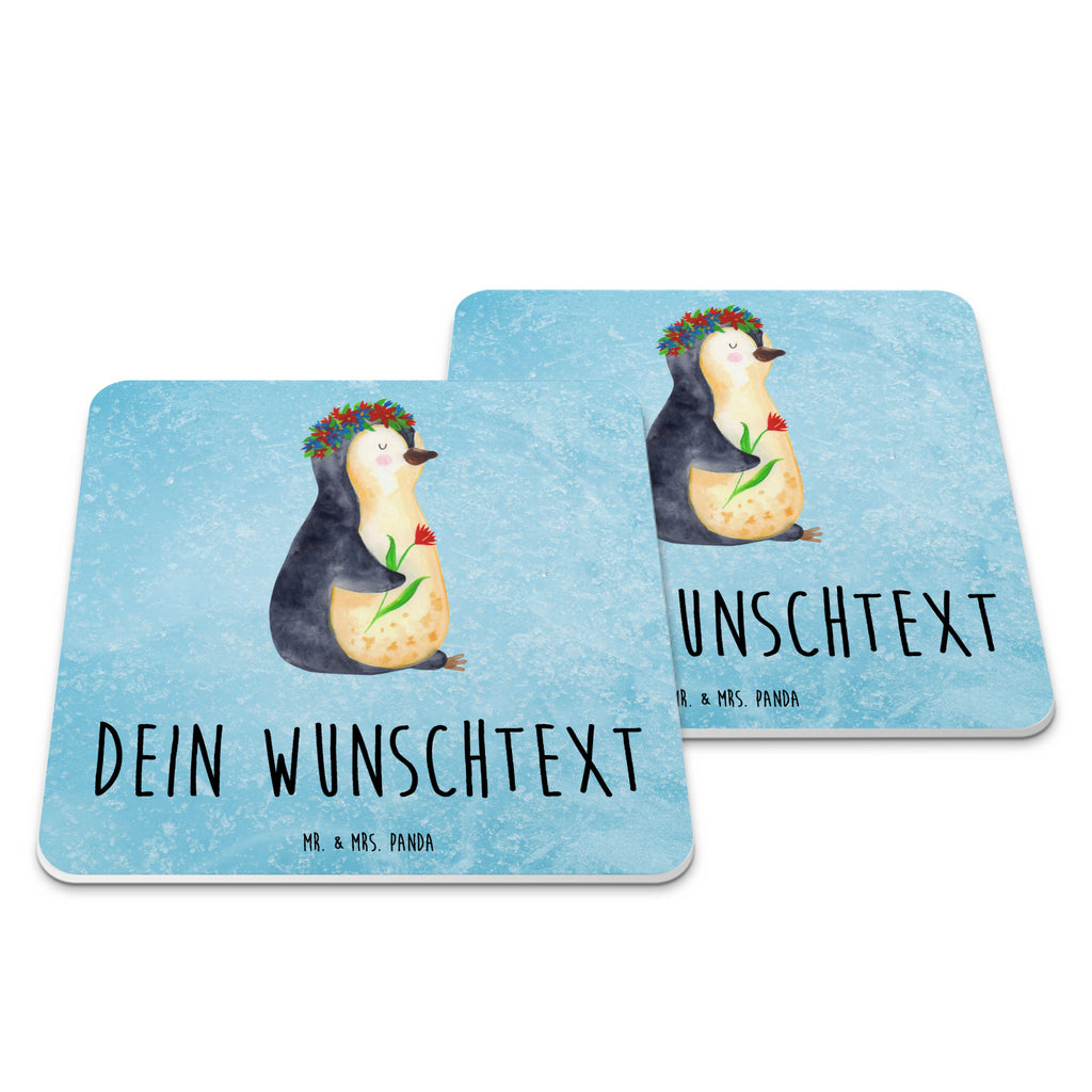 Personalisiertes Untersetzer Set Pinguin Blumen Personalisierte Untersetzer, Pinguin, Pinguine, Blumenkranz, Universum, Leben, Wünsche, Ziele, Lebensziele, Motivation, Lebenslust, Liebeskummer, Geschenkidee