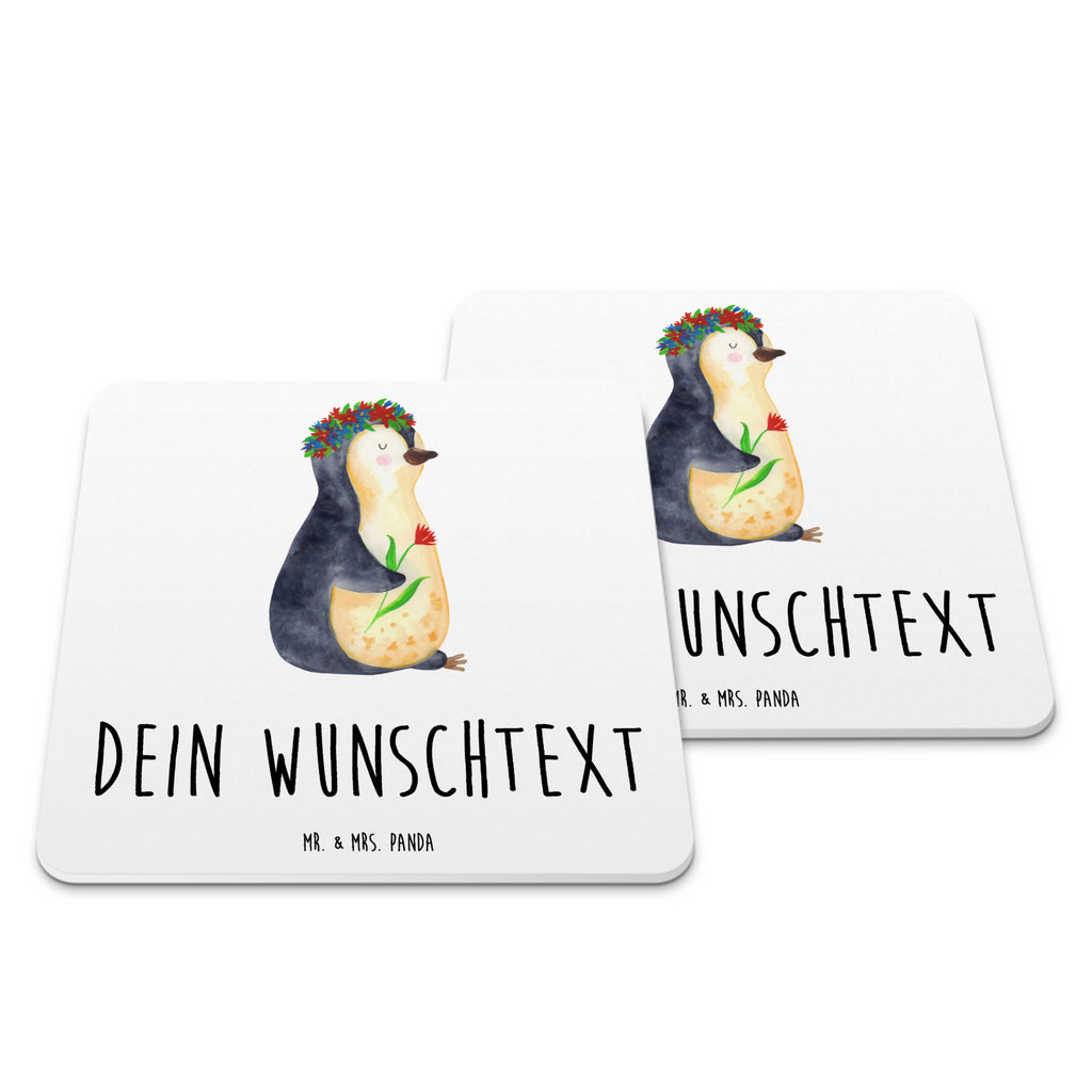 Personalisiertes Untersetzer Set Pinguin Blumen Personalisierte Untersetzer, Pinguin, Pinguine, Blumenkranz, Universum, Leben, Wünsche, Ziele, Lebensziele, Motivation, Lebenslust, Liebeskummer, Geschenkidee