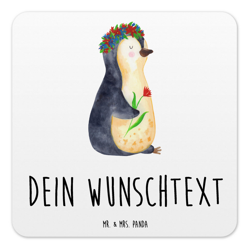 Personalisiertes Untersetzer Set Pinguin Blumen Personalisierte Untersetzer, Pinguin, Pinguine, Blumenkranz, Universum, Leben, Wünsche, Ziele, Lebensziele, Motivation, Lebenslust, Liebeskummer, Geschenkidee