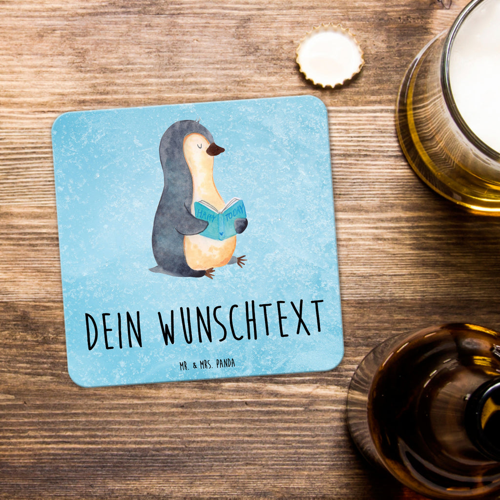 Personalisiertes Untersetzer Set Pinguin Buch Personalisierte Untersetzer, Pinguin, Pinguine, Buch, Lesen, Bücherwurm, Nichtstun, Faulenzen, Ferien, Urlaub, Freizeit