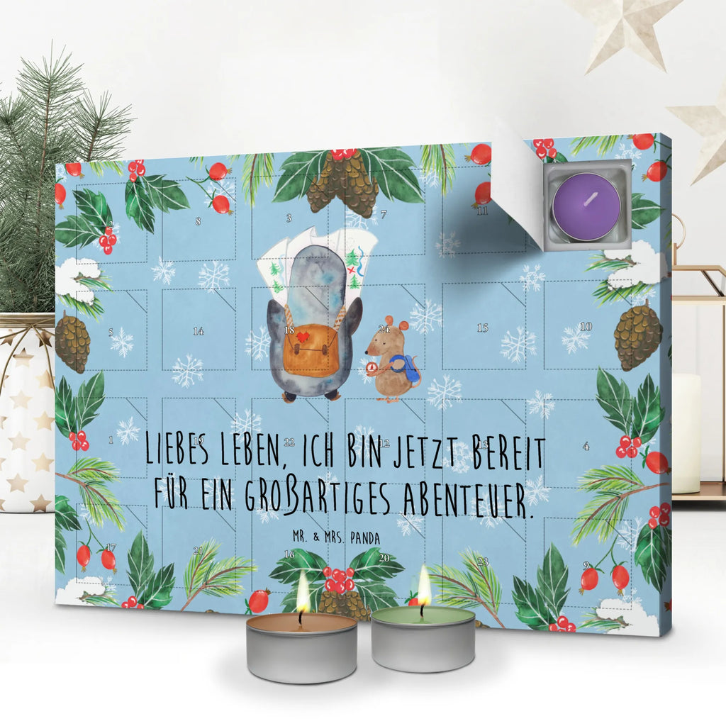 Duftkerzen Adventskalender Pinguin & Maus Wanderer Adventskalender, Kerzen Adventskalender, Duftkerzen Adventskalender, Pinguin, Pinguine, Abenteurer, Abenteuer, Roadtrip, Ausflug, Wanderlust, wandern