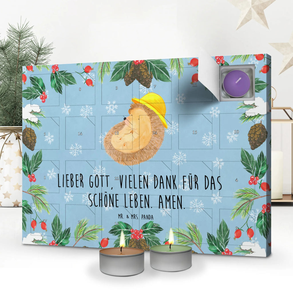 Duftkerzen Adventskalender Igel Beten Adventskalender, Kerzen Adventskalender, Duftkerzen Adventskalender, Tiermotive, Gute Laune, lustige Sprüche, Tiere, Igel, Igel mit Hut, Sonnenhut, Gott, Amen, beten, Leben, Dankbarkeit, Dankbar sein, dankbar, genießen