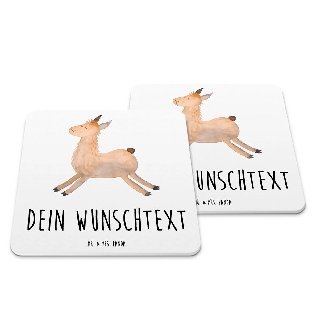 Personalisiertes Untersetzer Set Lama Springen Personalisierte Untersetzer, Lama, Alpaka, Lamas, Lieblingstag, Happy day, fröhlich, Glück, Freundin, Liebeskummer, Neustart, guten Morgen, Start, Prüfung, Abitur