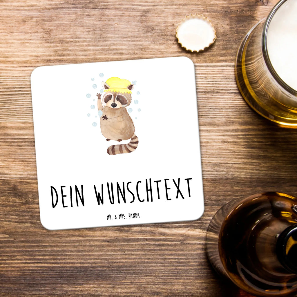 Personalisiertes Untersetzer Set Waschbär Personalisierte Untersetzer, Tiermotive, Gute Laune, lustige Sprüche, Tiere, Waschbär, Tagträumen, Plan, Fröhlich, waschen, Seifenblasen