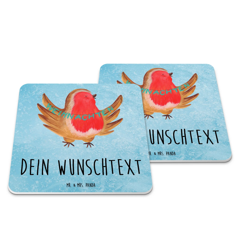 Personalisiertes Untersetzer Set Rotkehlchen Weihnachten Personalisierte Untersetzer, Winter, Weihnachten, Weihnachtsdeko, Nikolaus, Advent, Heiligabend, Wintermotiv, Frohe Weihnachten, Weihnachtsmotiv, Weihnachtsgruß, Vogel, xmas