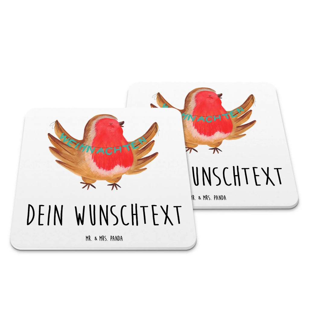 Personalisiertes Untersetzer Set Rotkehlchen Weihnachten Personalisierte Untersetzer, Winter, Weihnachten, Weihnachtsdeko, Nikolaus, Advent, Heiligabend, Wintermotiv, Frohe Weihnachten, Weihnachtsmotiv, Weihnachtsgruß, Vogel, xmas