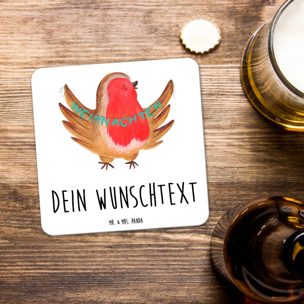 Personalisiertes Untersetzer Set Rotkehlchen Weihnachten Personalisierte Untersetzer, Winter, Weihnachten, Weihnachtsdeko, Nikolaus, Advent, Heiligabend, Wintermotiv, Frohe Weihnachten, Weihnachtsmotiv, Weihnachtsgruß, Vogel, xmas