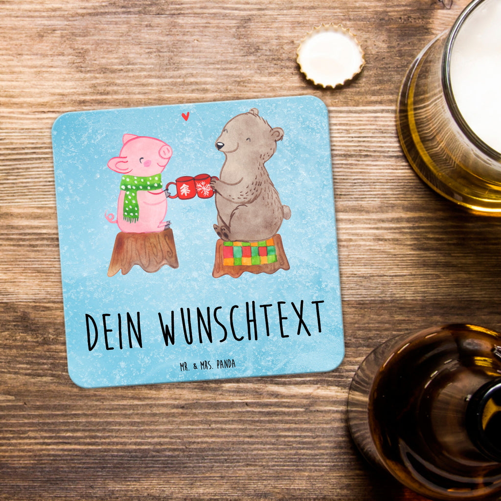 Personalisiertes Untersetzer Set Glühschwein Sause Personalisierte Untersetzer, Winter, Weihnachten, Weihnachtsdeko, Nikolaus, Advent, Heiligabend, Wintermotiv, Prost, Alles Gute, Weihnachtszeit, Schwein, Bär