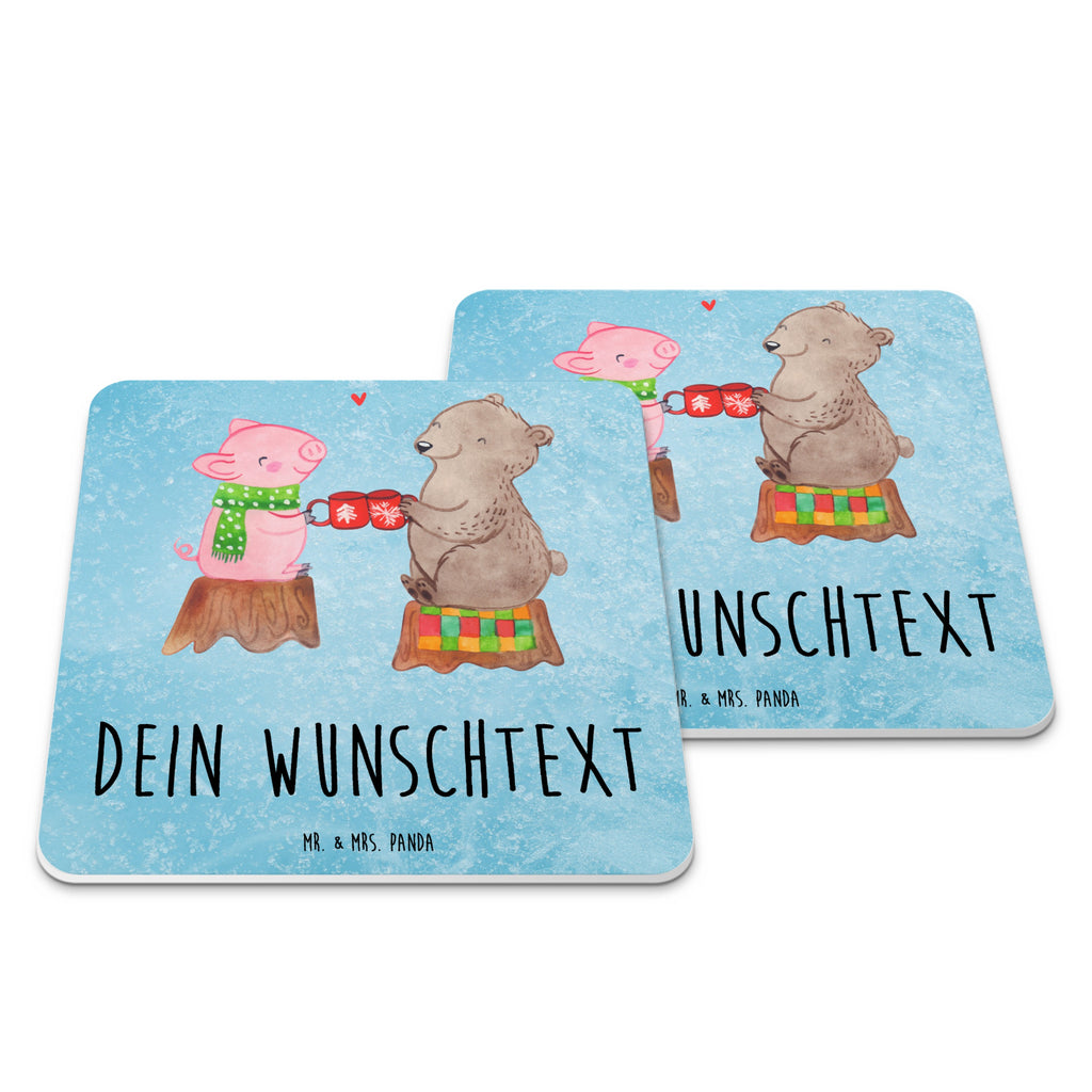 Personalisiertes Untersetzer Set Glühschwein Sause Personalisierte Untersetzer, Winter, Weihnachten, Weihnachtsdeko, Nikolaus, Advent, Heiligabend, Wintermotiv, Prost, Alles Gute, Weihnachtszeit, Schwein, Bär