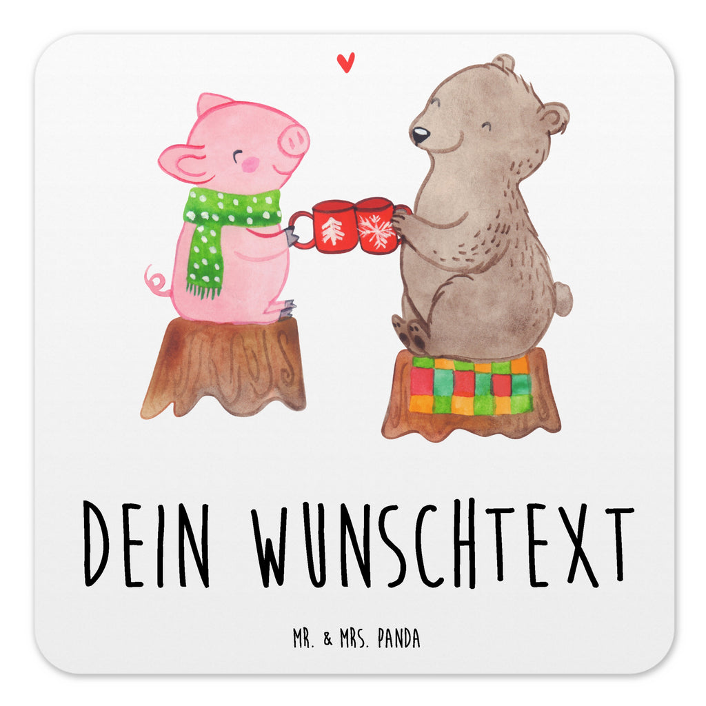 Personalisiertes Untersetzer Set Glühschwein Sause Personalisierte Untersetzer, Winter, Weihnachten, Weihnachtsdeko, Nikolaus, Advent, Heiligabend, Wintermotiv, Prost, Alles Gute, Weihnachtszeit, Schwein, Bär