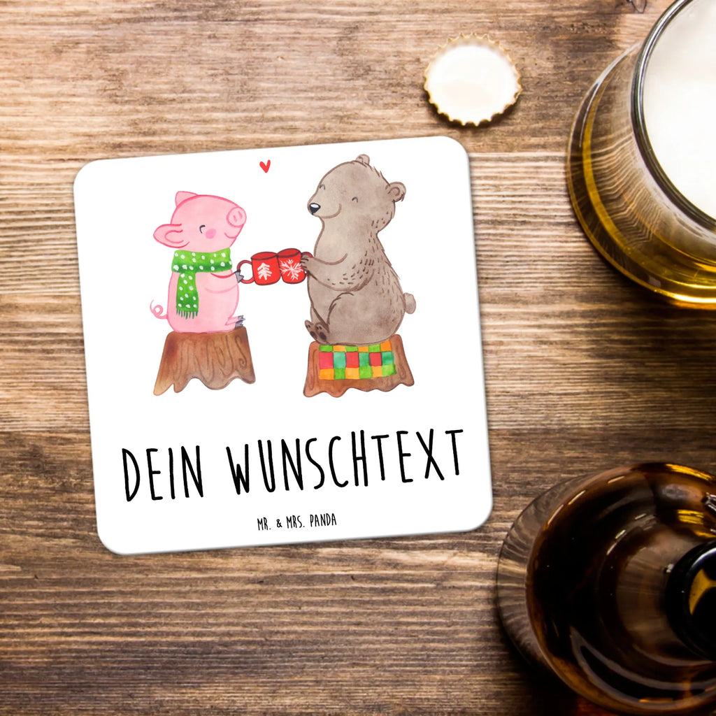 Personalisiertes Untersetzer Set Glühschwein Sause Personalisierte Untersetzer, Winter, Weihnachten, Weihnachtsdeko, Nikolaus, Advent, Heiligabend, Wintermotiv, Prost, Alles Gute, Weihnachtszeit, Schwein, Bär