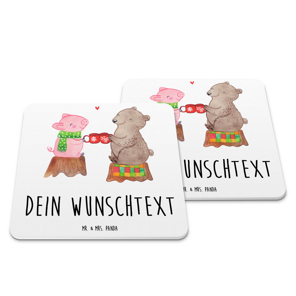 Personalisiertes Untersetzer Set Glühschwein Sause Personalisierte Untersetzer, Winter, Weihnachten, Weihnachtsdeko, Nikolaus, Advent, Heiligabend, Wintermotiv, Prost, Alles Gute, Weihnachtszeit, Schwein, Bär