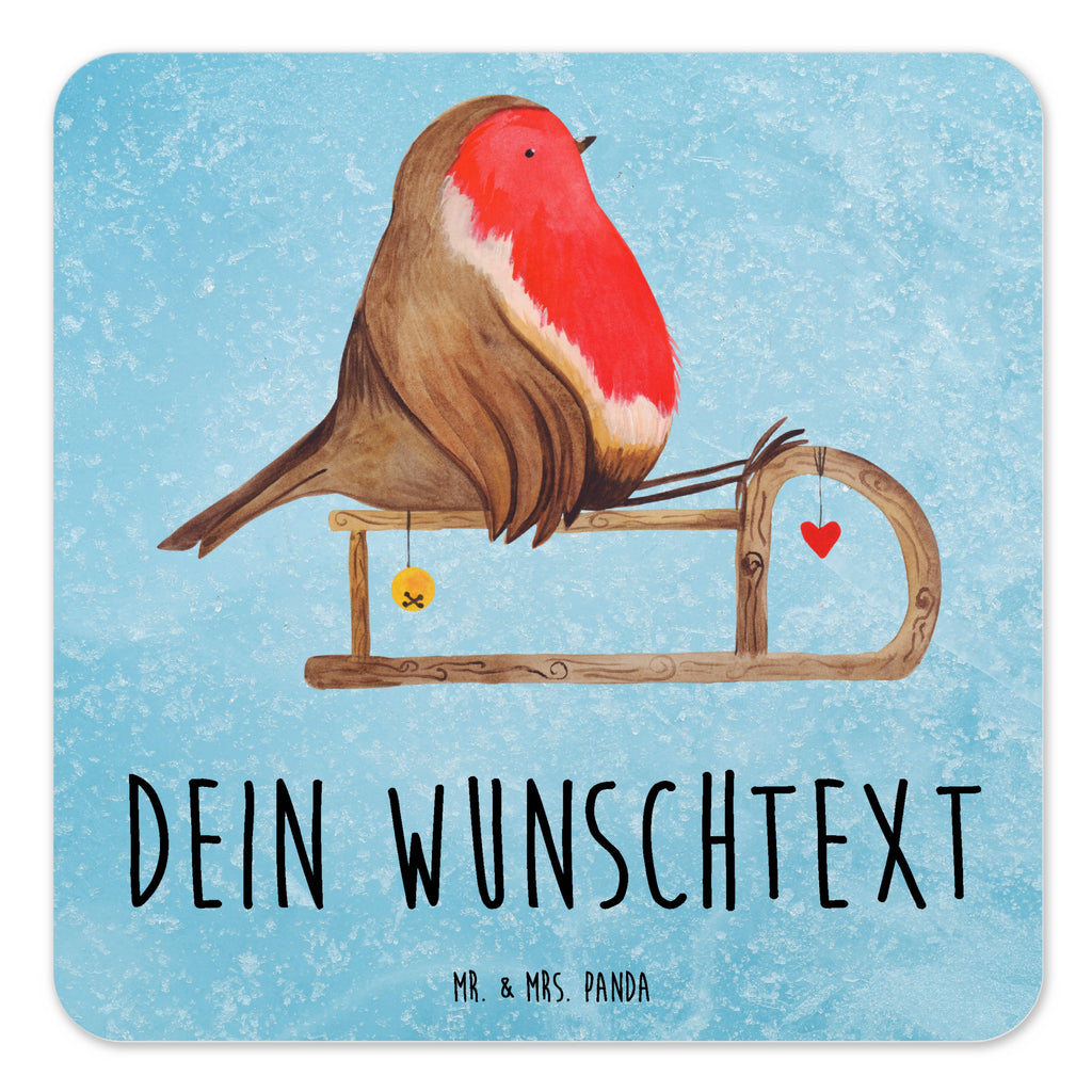 Personalisiertes Untersetzer Set Rotkehlchen Schlitten Personalisierte Untersetzer, Winter, Weihnachten, Weihnachtsdeko, Nikolaus, Advent, Heiligabend, Wintermotiv, Schlitten, Vogel