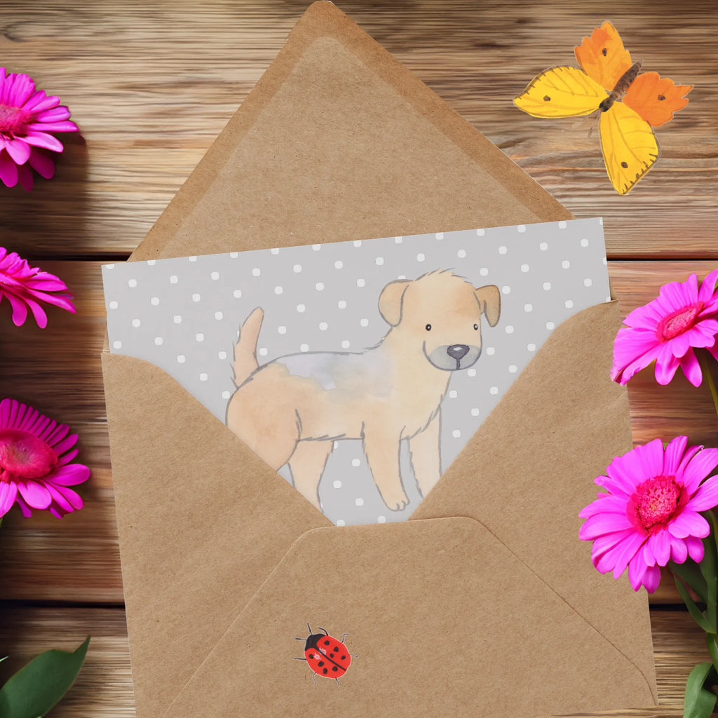 Deluxe Karte Border Terrier Freunde Karte, Grußkarte, Klappkarte, Einladungskarte, Glückwunschkarte, Hochzeitskarte, Geburtstagskarte, Hochwertige Grußkarte, Hochwertige Klappkarte, Hund, Hunderasse, Rassehund, Hundebesitzer, Geschenk, Tierfreund, Schenken, Welpe