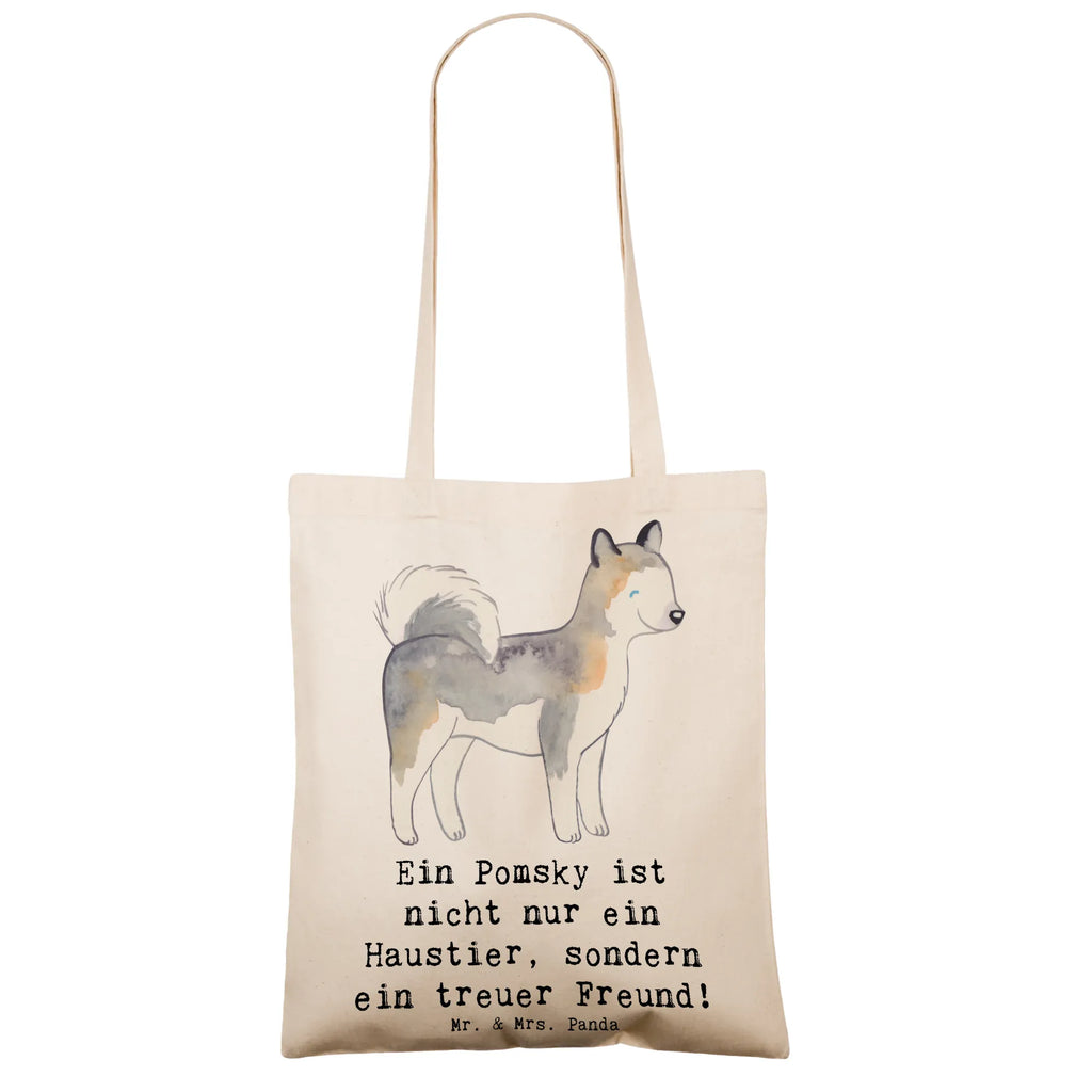 Tragetasche Pomsky Freund Beuteltasche, Beutel, Einkaufstasche, Jutebeutel, Stoffbeutel, Tasche, Shopper, Umhängetasche, Strandtasche, Schultertasche, Stofftasche, Tragetasche, Badetasche, Jutetasche, Einkaufstüte, Laptoptasche, Hund, Hunderasse, Rassehund, Hundebesitzer, Geschenk, Tierfreund, Schenken, Welpe