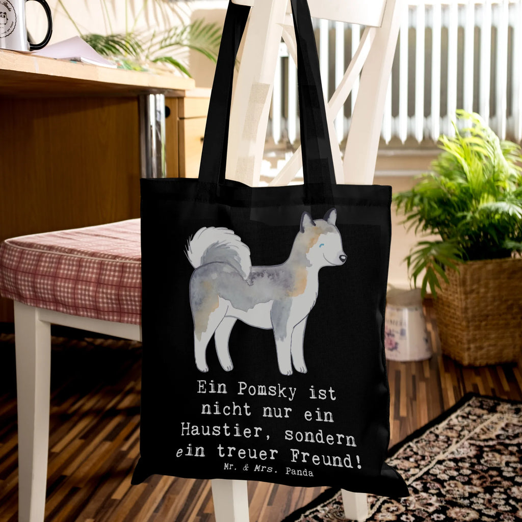 Tragetasche Pomsky Freund Beuteltasche, Beutel, Einkaufstasche, Jutebeutel, Stoffbeutel, Tasche, Shopper, Umhängetasche, Strandtasche, Schultertasche, Stofftasche, Tragetasche, Badetasche, Jutetasche, Einkaufstüte, Laptoptasche, Hund, Hunderasse, Rassehund, Hundebesitzer, Geschenk, Tierfreund, Schenken, Welpe