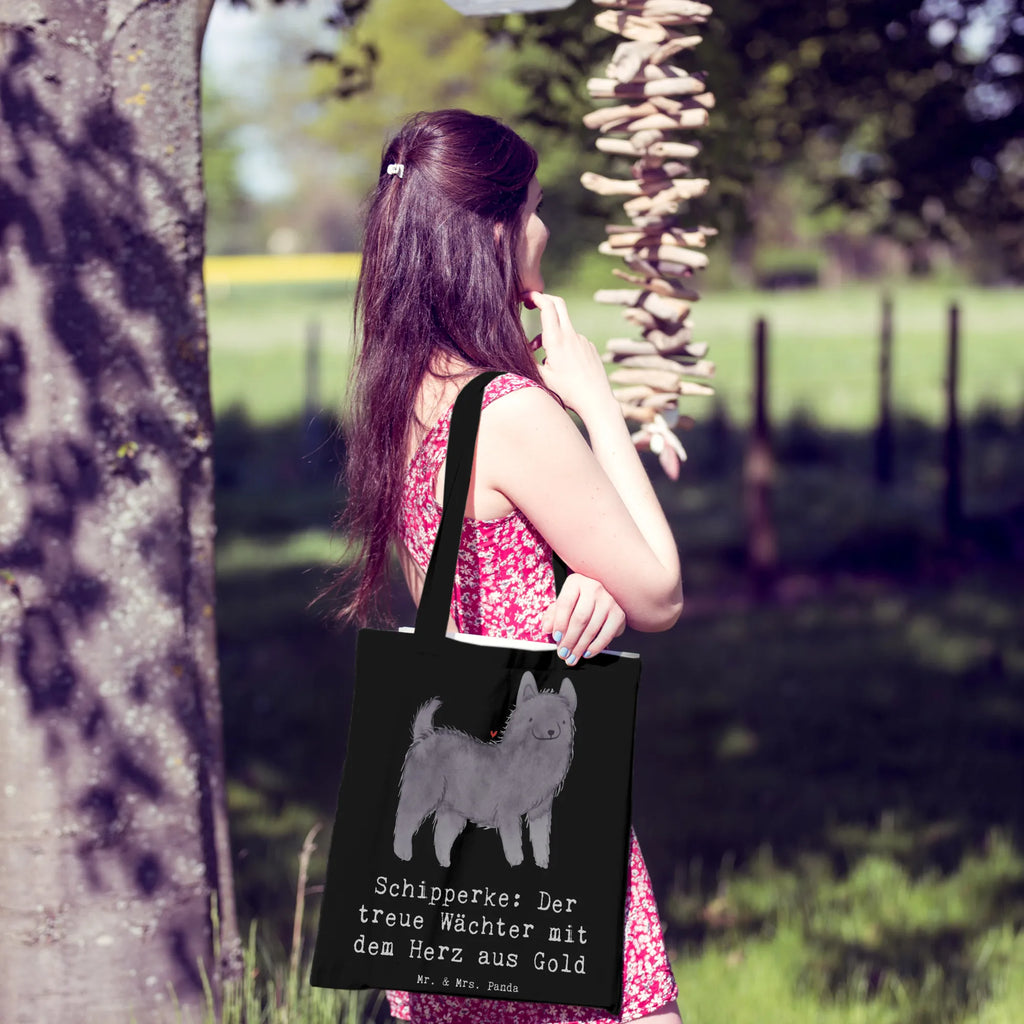 Tragetasche Schipperke Wächterherz Beuteltasche, Beutel, Einkaufstasche, Jutebeutel, Stoffbeutel, Tasche, Shopper, Umhängetasche, Strandtasche, Schultertasche, Stofftasche, Tragetasche, Badetasche, Jutetasche, Einkaufstüte, Laptoptasche, Hund, Hunderasse, Rassehund, Hundebesitzer, Geschenk, Tierfreund, Schenken, Welpe