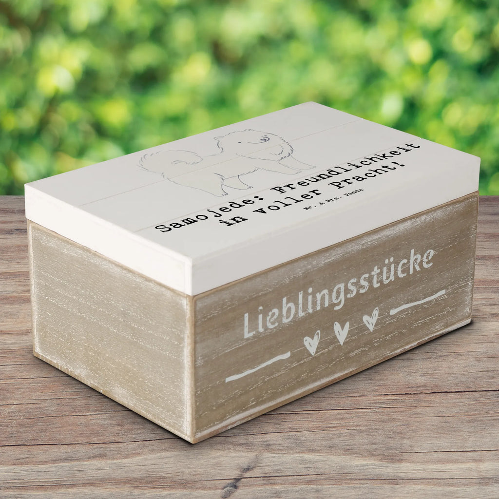 Holzkiste Samojede Freundlichkeit Holzkiste, Kiste, Schatzkiste, Truhe, Schatulle, XXL, Erinnerungsbox, Erinnerungskiste, Dekokiste, Aufbewahrungsbox, Geschenkbox, Geschenkdose, Hund, Hunderasse, Rassehund, Hundebesitzer, Geschenk, Tierfreund, Schenken, Welpe