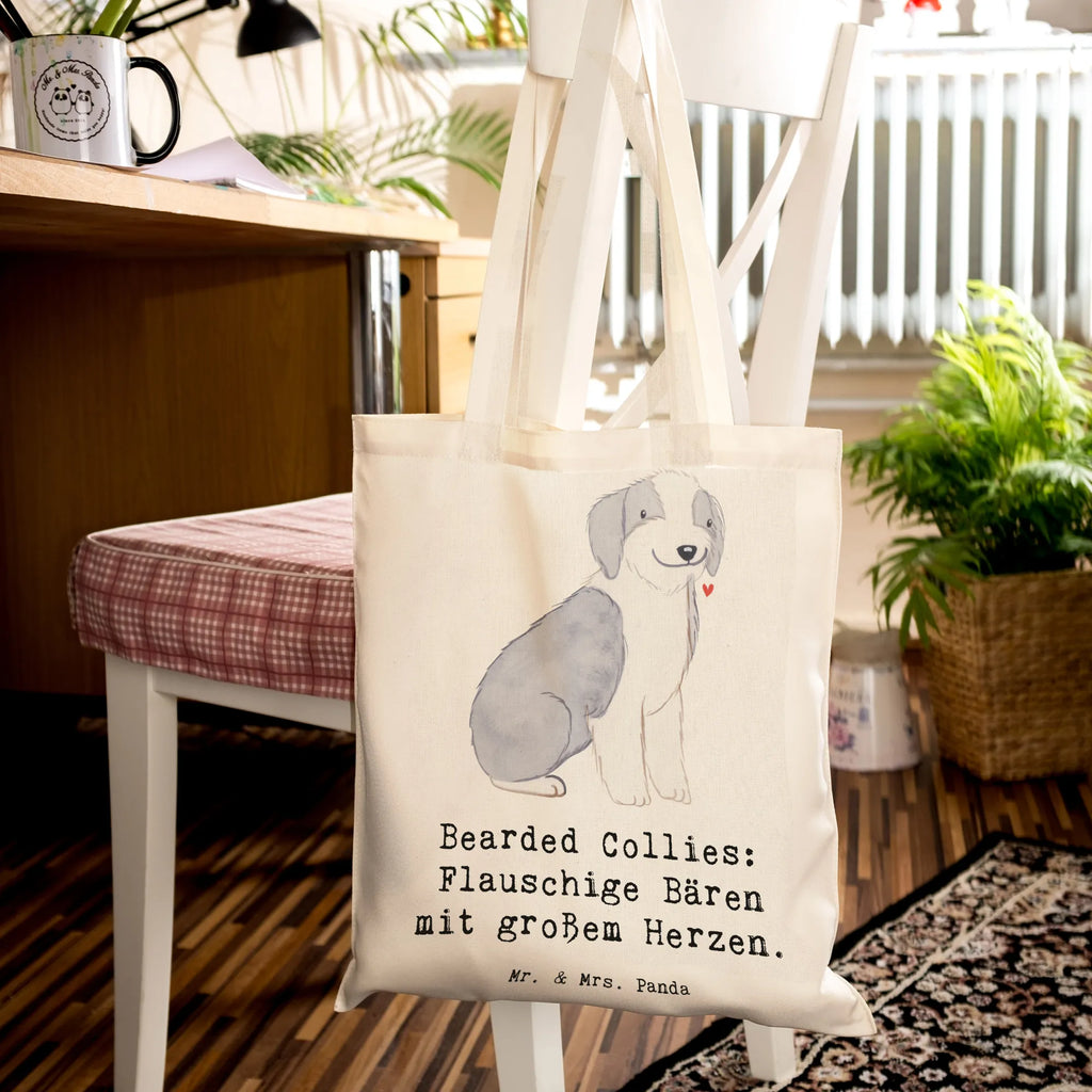 Tragetasche Bearded Collie Bärenherz Beuteltasche, Beutel, Einkaufstasche, Jutebeutel, Stoffbeutel, Tasche, Shopper, Umhängetasche, Strandtasche, Schultertasche, Stofftasche, Tragetasche, Badetasche, Jutetasche, Einkaufstüte, Laptoptasche, Hund, Hunderasse, Rassehund, Hundebesitzer, Geschenk, Tierfreund, Schenken, Welpe