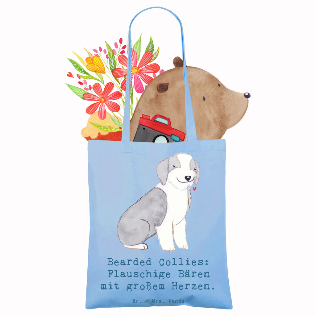 Tragetasche Bearded Collie Bärenherz Beuteltasche, Beutel, Einkaufstasche, Jutebeutel, Stoffbeutel, Tasche, Shopper, Umhängetasche, Strandtasche, Schultertasche, Stofftasche, Tragetasche, Badetasche, Jutetasche, Einkaufstüte, Laptoptasche, Hund, Hunderasse, Rassehund, Hundebesitzer, Geschenk, Tierfreund, Schenken, Welpe