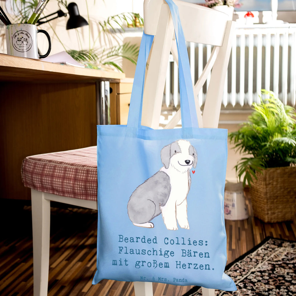 Tragetasche Bearded Collie Bärenherz Beuteltasche, Beutel, Einkaufstasche, Jutebeutel, Stoffbeutel, Tasche, Shopper, Umhängetasche, Strandtasche, Schultertasche, Stofftasche, Tragetasche, Badetasche, Jutetasche, Einkaufstüte, Laptoptasche, Hund, Hunderasse, Rassehund, Hundebesitzer, Geschenk, Tierfreund, Schenken, Welpe