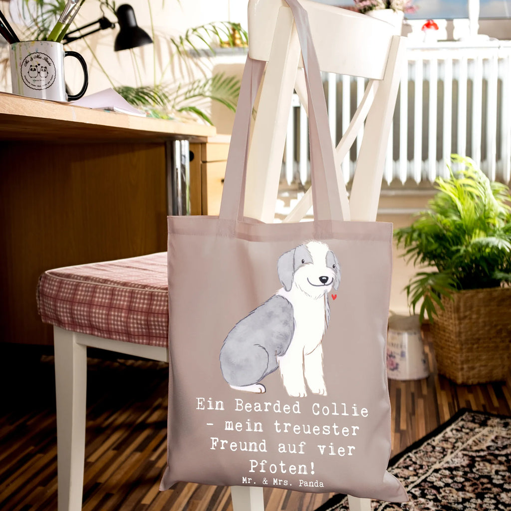 Tragetasche Bearded Collie Freund Beuteltasche, Beutel, Einkaufstasche, Jutebeutel, Stoffbeutel, Tasche, Shopper, Umhängetasche, Strandtasche, Schultertasche, Stofftasche, Tragetasche, Badetasche, Jutetasche, Einkaufstüte, Laptoptasche, Hund, Hunderasse, Rassehund, Hundebesitzer, Geschenk, Tierfreund, Schenken, Welpe