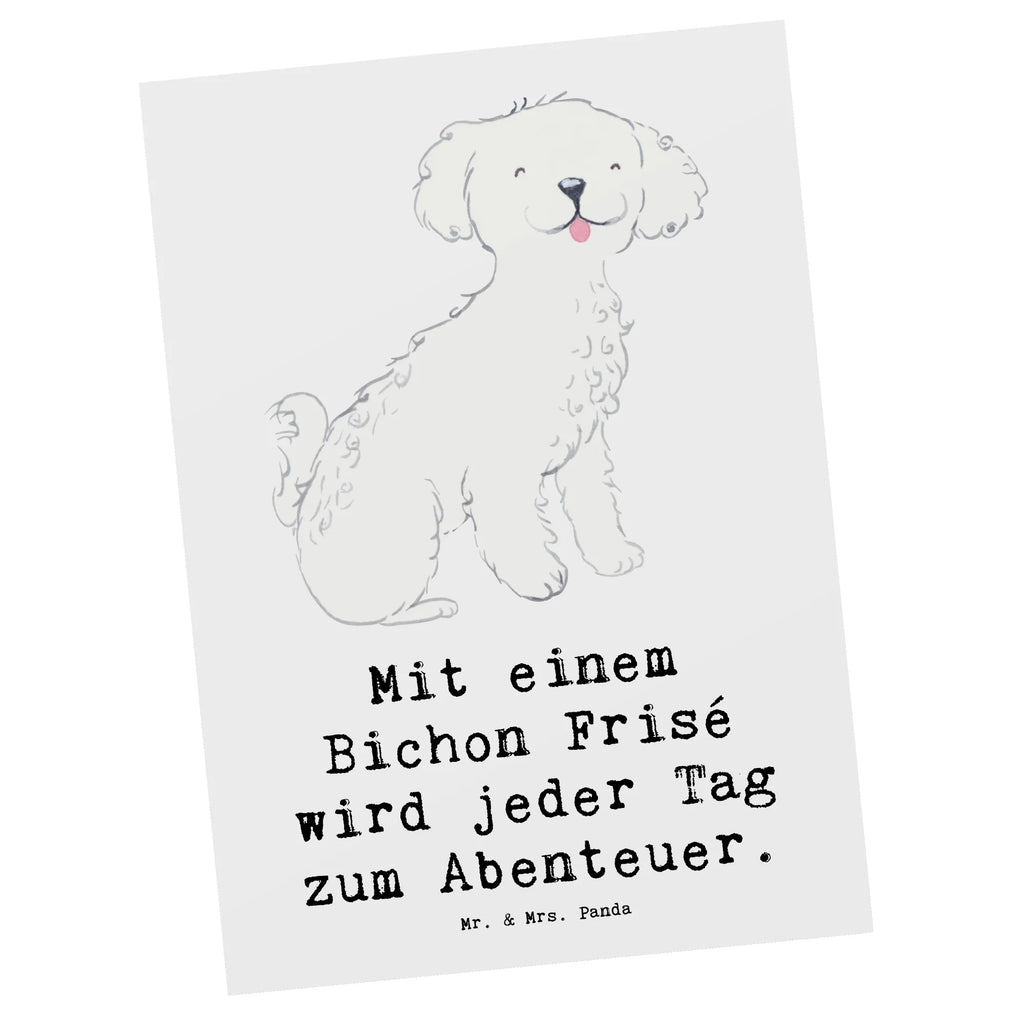 Postkarte Mit einem Bichon Frisé wird jeder Tag zum Abenteuer. Postkarte, Karte, Geschenkkarte, Grußkarte, Einladung, Ansichtskarte, Geburtstagskarte, Einladungskarte, Dankeskarte, Ansichtskarten, Einladung Geburtstag, Einladungskarten Geburtstag, Hund, Hunderasse, Rassehund, Hundebesitzer, Geschenk, Tierfreund, Schenken, Welpe