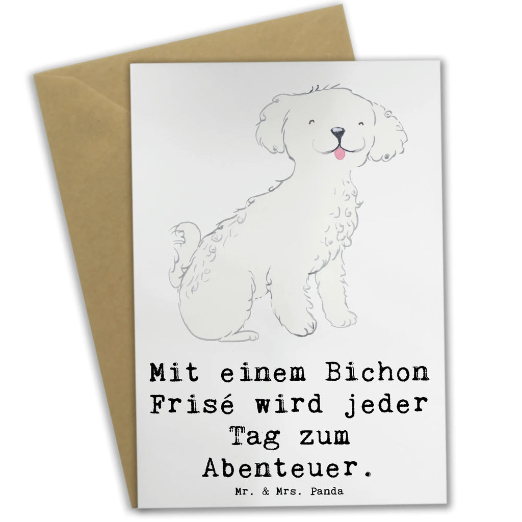 Grußkarte Mit einem Bichon Frisé wird jeder Tag zum Abenteuer. Grußkarte, Klappkarte, Einladungskarte, Glückwunschkarte, Hochzeitskarte, Geburtstagskarte, Karte, Ansichtskarten, Hund, Hunderasse, Rassehund, Hundebesitzer, Geschenk, Tierfreund, Schenken, Welpe