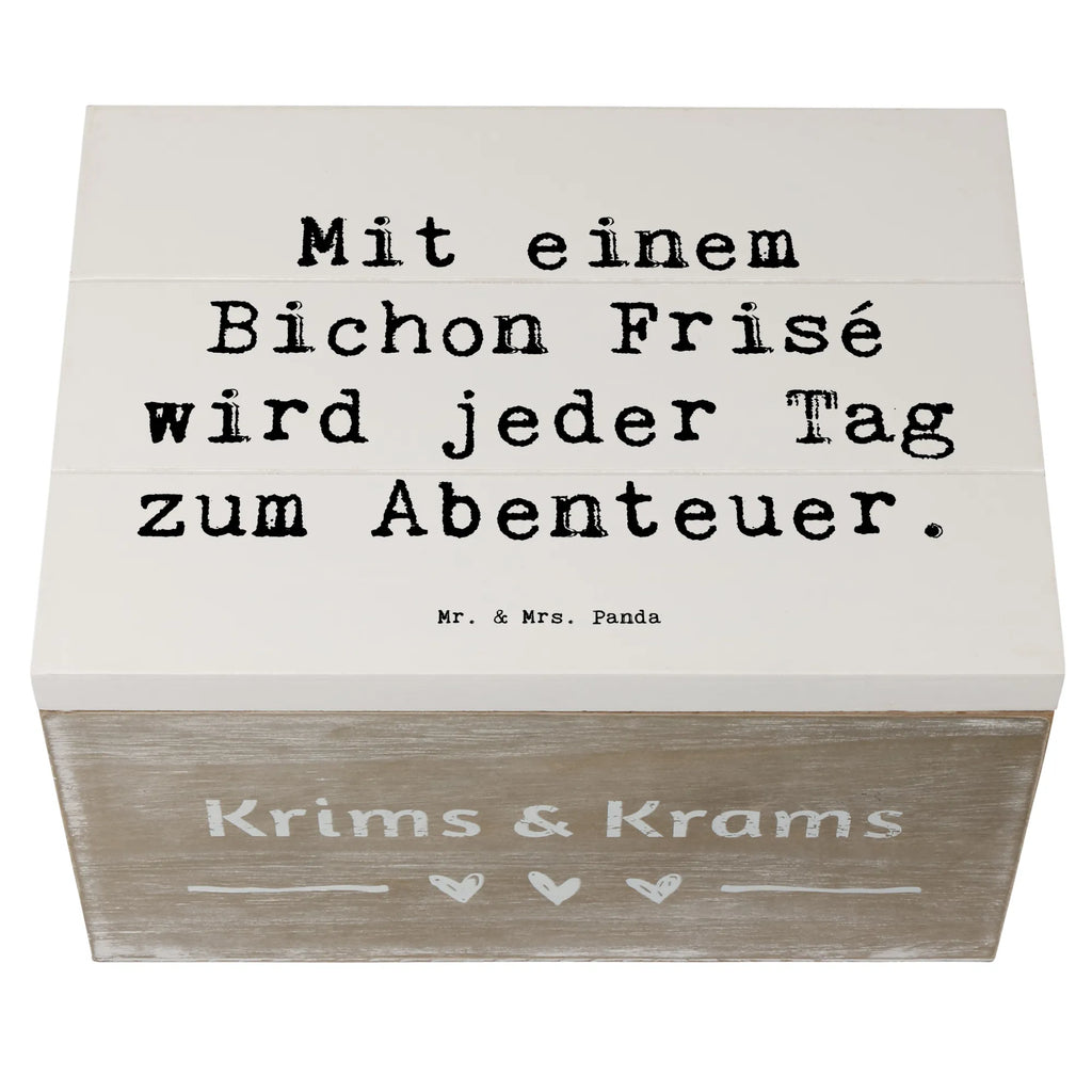 Holzkiste Spruch Mit einem Bichon Frisé wird jeder Tag zum Abenteuer. Holzkiste, Kiste, Schatzkiste, Truhe, Schatulle, XXL, Erinnerungsbox, Erinnerungskiste, Dekokiste, Aufbewahrungsbox, Geschenkbox, Geschenkdose, Hund, Hunderasse, Rassehund, Hundebesitzer, Geschenk, Tierfreund, Schenken, Welpe