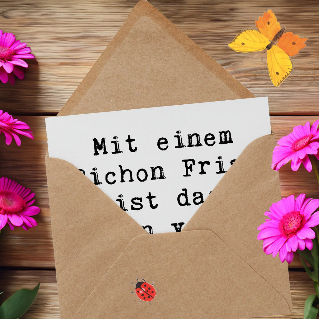 Deluxe Karte Spruch Bichon Frisé Freude Karte, Grußkarte, Klappkarte, Einladungskarte, Glückwunschkarte, Hochzeitskarte, Geburtstagskarte, Hochwertige Grußkarte, Hochwertige Klappkarte, Hund, Hunderasse, Rassehund, Hundebesitzer, Geschenk, Tierfreund, Schenken, Welpe