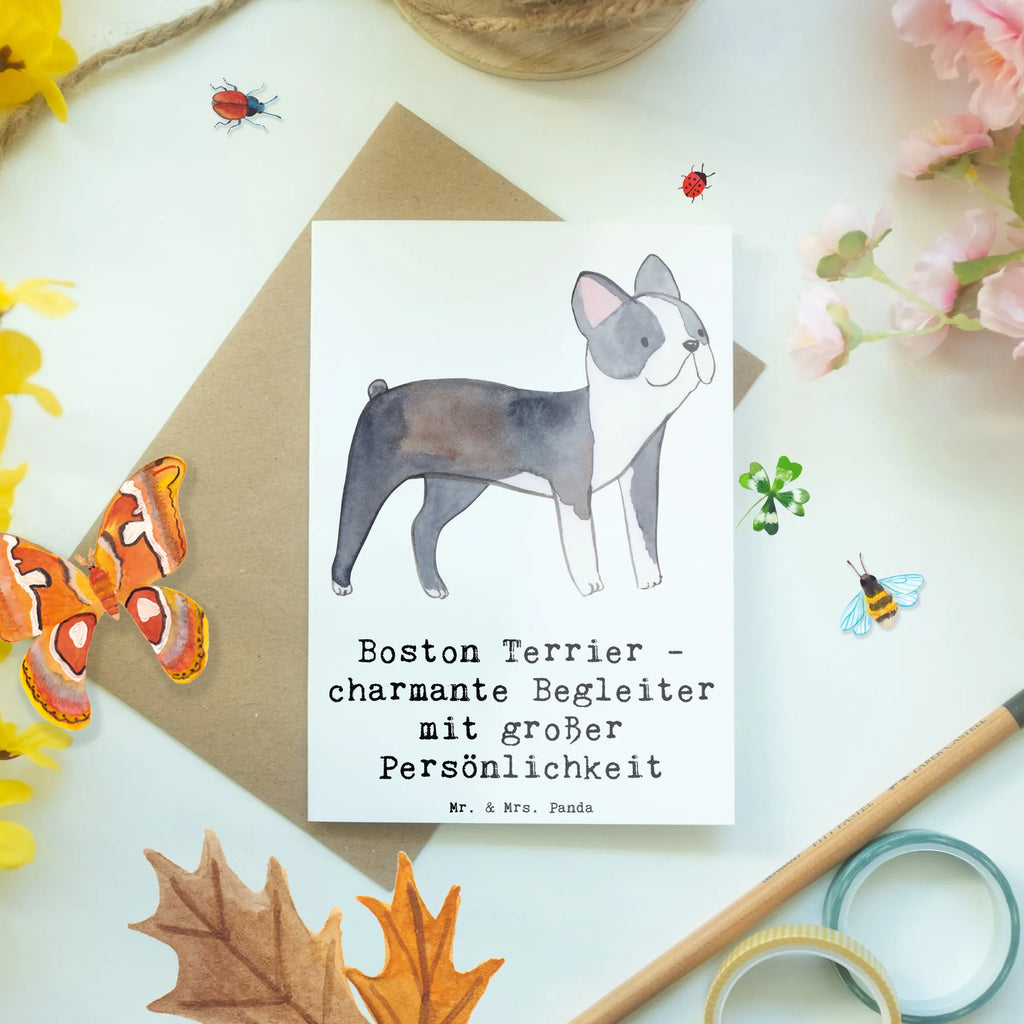 Grußkarte Boston Terrier Begleiter Grußkarte, Klappkarte, Einladungskarte, Glückwunschkarte, Hochzeitskarte, Geburtstagskarte, Karte, Ansichtskarten, Hund, Hunderasse, Rassehund, Hundebesitzer, Geschenk, Tierfreund, Schenken, Welpe