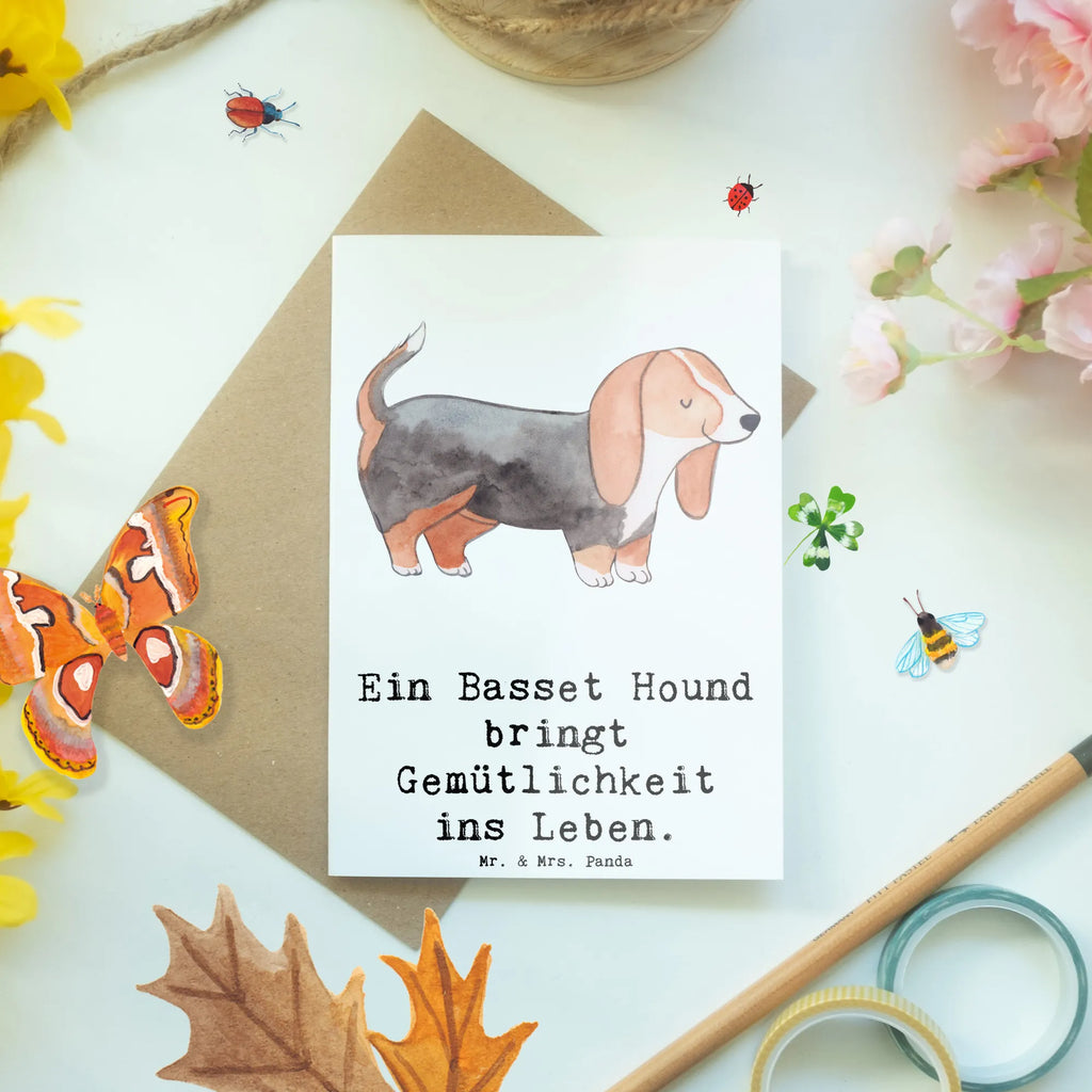 Grußkarte Basset Hound Gemütlichkeit Grußkarte, Klappkarte, Einladungskarte, Glückwunschkarte, Hochzeitskarte, Geburtstagskarte, Karte, Ansichtskarten, Hund, Hunderasse, Rassehund, Hundebesitzer, Geschenk, Tierfreund, Schenken, Welpe