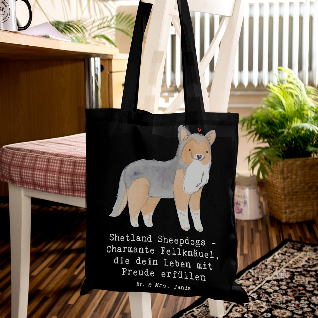 Tragetasche Shetland Sheepdog Glücksbringer Beuteltasche, Beutel, Einkaufstasche, Jutebeutel, Stoffbeutel, Tasche, Shopper, Umhängetasche, Strandtasche, Schultertasche, Stofftasche, Tragetasche, Badetasche, Jutetasche, Einkaufstüte, Laptoptasche, Hund, Hunderasse, Rassehund, Hundebesitzer, Geschenk, Tierfreund, Schenken, Welpe