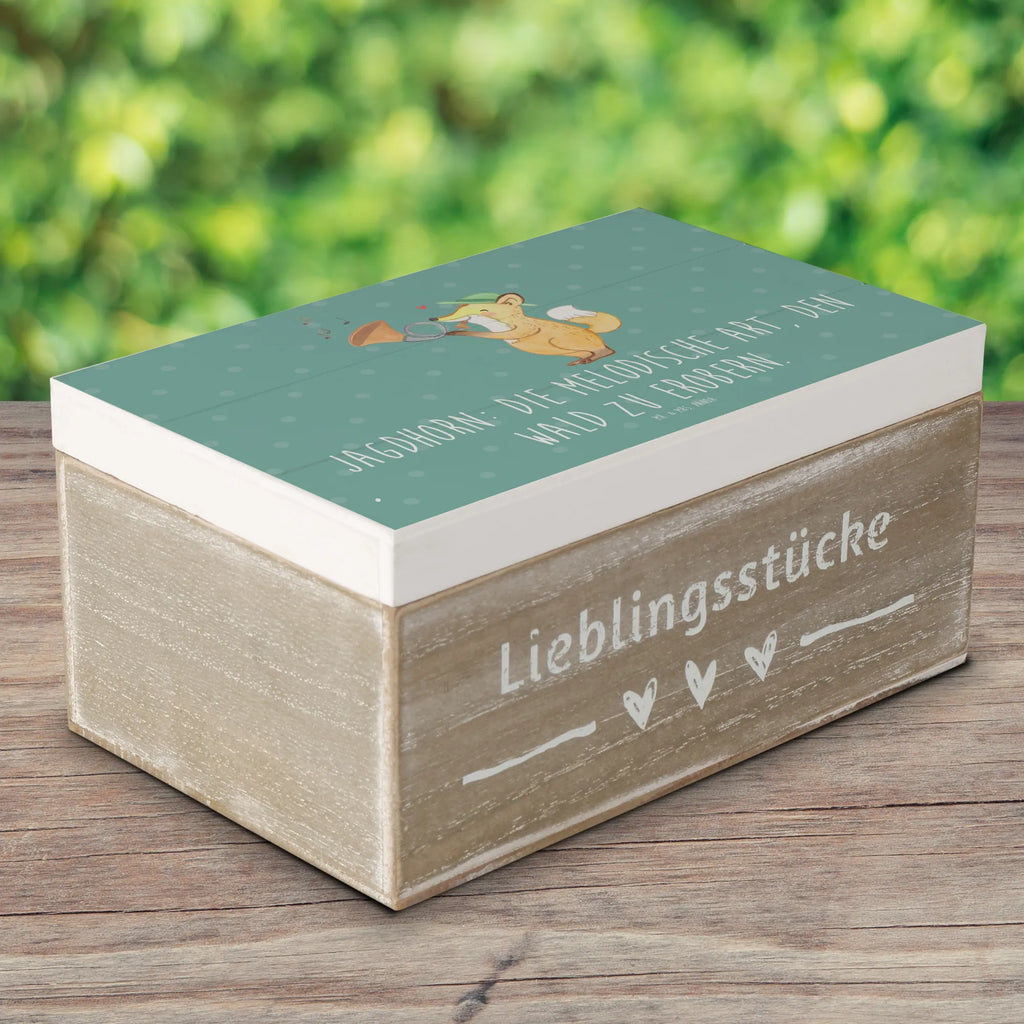 Holzkiste Jagdhorn Magie Holzkiste, Kiste, Schatzkiste, Truhe, Schatulle, XXL, Erinnerungsbox, Erinnerungskiste, Dekokiste, Aufbewahrungsbox, Geschenkbox, Geschenkdose, Instrumente, Geschenke Musiker, Musikliebhaber