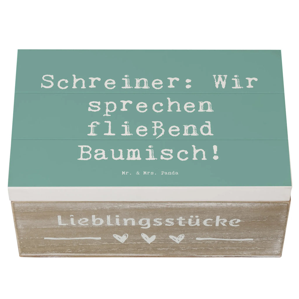 Holzkiste Spruch Schreiner: Wir sprechen fließend Baumisch! Holzkiste, Kiste, Schatzkiste, Truhe, Schatulle, XXL, Erinnerungsbox, Erinnerungskiste, Dekokiste, Aufbewahrungsbox, Geschenkbox, Geschenkdose, Beruf, Ausbildung, Jubiläum, Abschied, Rente, Kollege, Kollegin, Geschenk, Schenken, Arbeitskollege, Mitarbeiter, Firma, Danke, Dankeschön