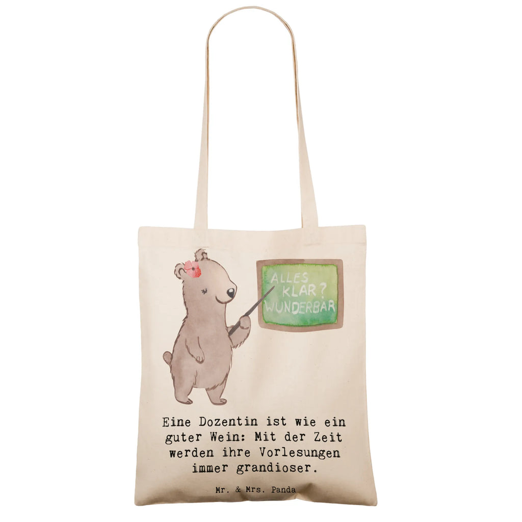 Tragetasche Eine Dozentin ist wie ein guter Wein: Mit der Zeit werden ihre Vorlesungen immer grandioser. Beuteltasche, Beutel, Einkaufstasche, Jutebeutel, Stoffbeutel, Tasche, Shopper, Umhängetasche, Strandtasche, Schultertasche, Stofftasche, Tragetasche, Badetasche, Jutetasche, Einkaufstüte, Laptoptasche, Beruf, Ausbildung, Jubiläum, Abschied, Rente, Kollege, Kollegin, Geschenk, Schenken, Arbeitskollege, Mitarbeiter, Firma, Danke, Dankeschön