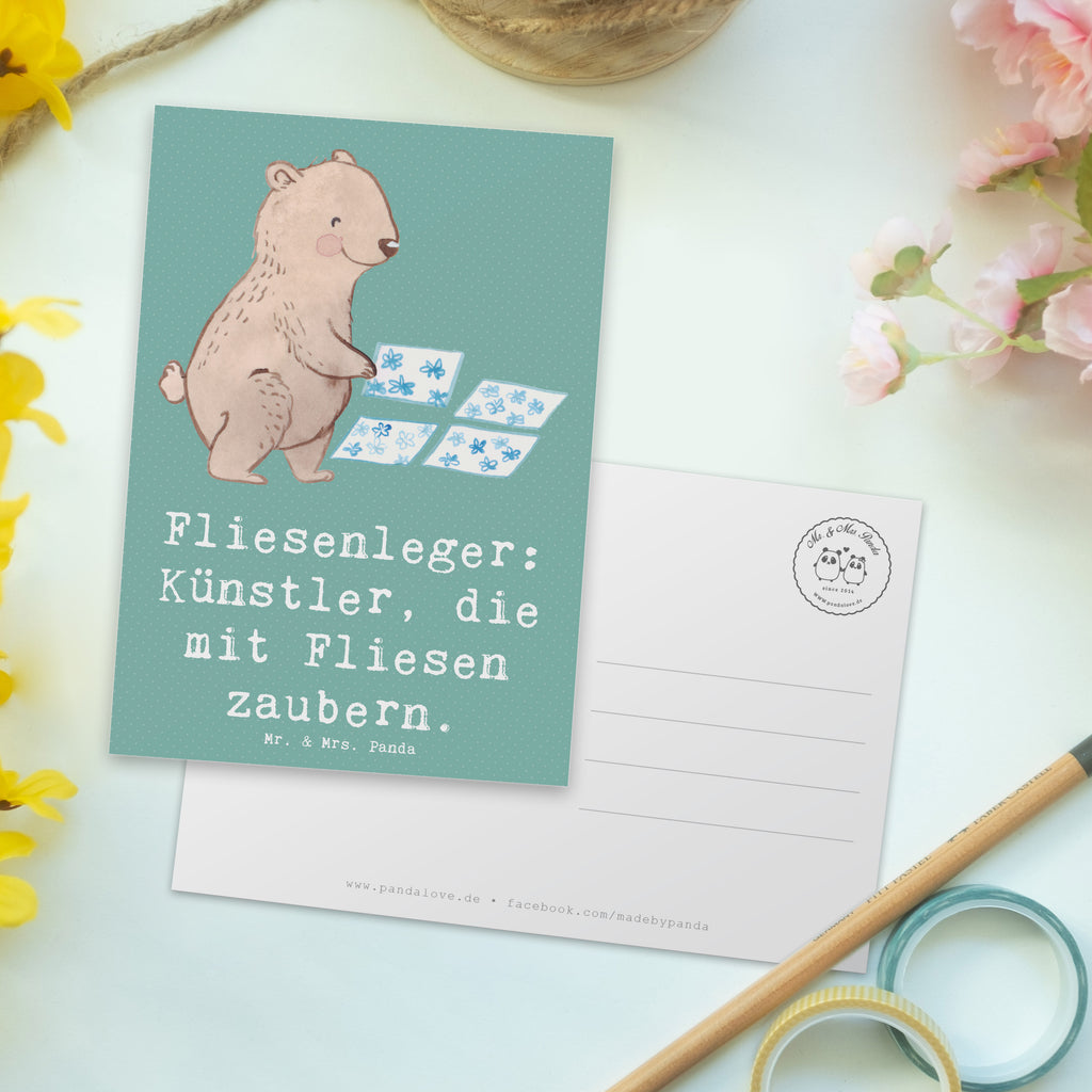 Postkarte Fliesenleger: Künstler, die mit Fliesen zaubern. Postkarte, Karte, Geschenkkarte, Grußkarte, Einladung, Ansichtskarte, Geburtstagskarte, Einladungskarte, Dankeskarte, Ansichtskarten, Einladung Geburtstag, Einladungskarten Geburtstag, Beruf, Ausbildung, Jubiläum, Abschied, Rente, Kollege, Kollegin, Geschenk, Schenken, Arbeitskollege, Mitarbeiter, Firma, Danke, Dankeschön