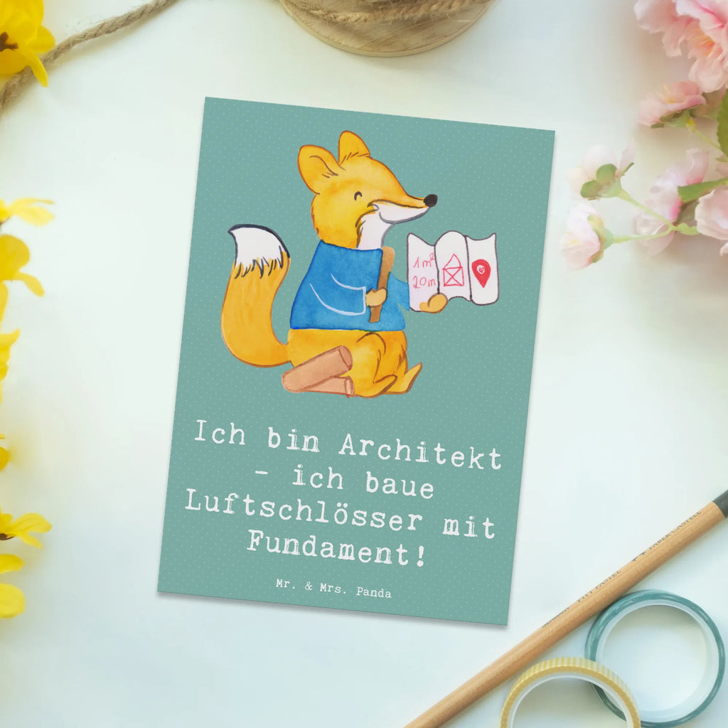 Postkarte Ich bin Architekt - ich baue Luftschlösser mit Fundament! Postkarte, Karte, Geschenkkarte, Grußkarte, Einladung, Ansichtskarte, Geburtstagskarte, Einladungskarte, Dankeskarte, Ansichtskarten, Einladung Geburtstag, Einladungskarten Geburtstag, Beruf, Ausbildung, Jubiläum, Abschied, Rente, Kollege, Kollegin, Geschenk, Schenken, Arbeitskollege, Mitarbeiter, Firma, Danke, Dankeschön