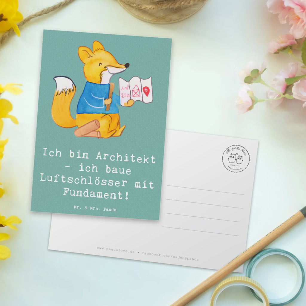 Postkarte Ich bin Architekt - ich baue Luftschlösser mit Fundament! Postkarte, Karte, Geschenkkarte, Grußkarte, Einladung, Ansichtskarte, Geburtstagskarte, Einladungskarte, Dankeskarte, Ansichtskarten, Einladung Geburtstag, Einladungskarten Geburtstag, Beruf, Ausbildung, Jubiläum, Abschied, Rente, Kollege, Kollegin, Geschenk, Schenken, Arbeitskollege, Mitarbeiter, Firma, Danke, Dankeschön