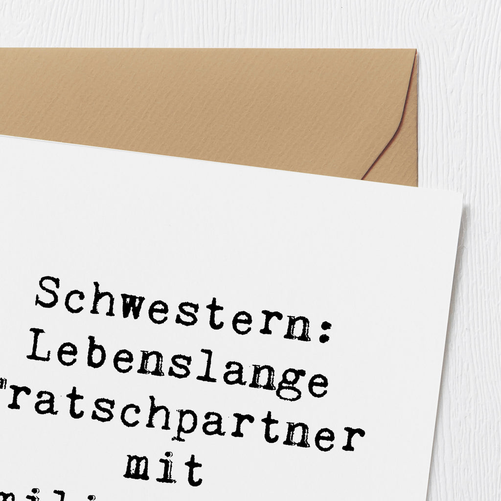 Deluxe Karte Spruch Schwestern Tratschpartner Karte, Grußkarte, Klappkarte, Einladungskarte, Glückwunschkarte, Hochzeitskarte, Geburtstagskarte, Hochwertige Grußkarte, Hochwertige Klappkarte, Familie, Vatertag, Muttertag, Bruder, Schwester, Mama, Papa, Oma, Opa