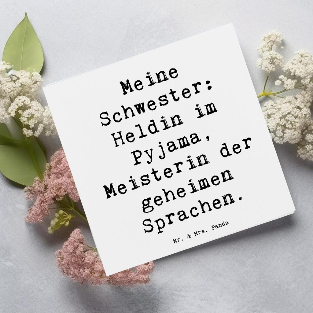 Deluxe Karte Spruch Schwester Heldin Karte, Grußkarte, Klappkarte, Einladungskarte, Glückwunschkarte, Hochzeitskarte, Geburtstagskarte, Hochwertige Grußkarte, Hochwertige Klappkarte, Familie, Vatertag, Muttertag, Bruder, Schwester, Mama, Papa, Oma, Opa